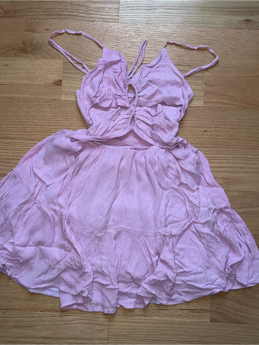 Light Pink Ruched Mini Dress with Spaghetti Straps